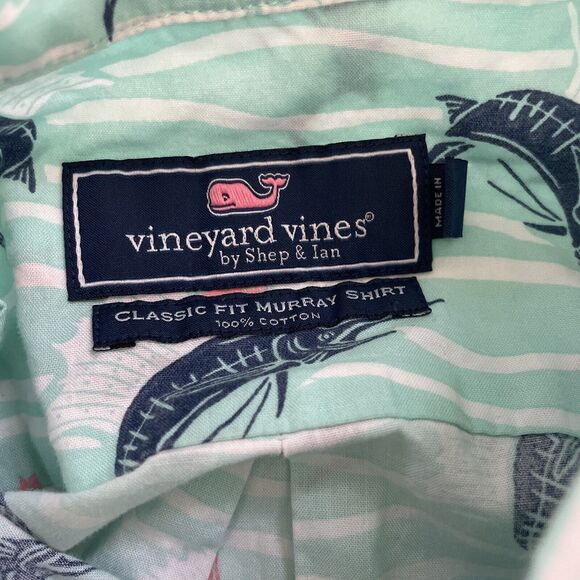 VINEYARD VINES Murray Shirt Men's Large All Over Fish Print Hawaiian Tropical‎ - Picture 2 of 9